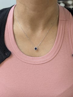 Ceylon Sapphire Pendant  with Natural Diamond Halo in 14K White Gold  RD 6mm