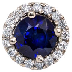 Ciondolo con zaffiro di Ceylon  con diamante naturale aureolato in oro bianco 14K  RD 6mm