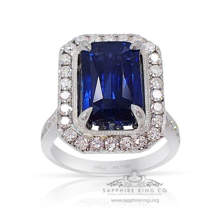 Ceylon-Saphir-Ring, 6,02 Karat im Smaragdschliff Platin 950 GIA zertifiziert für Damen oder Herren