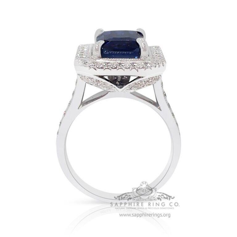 Ceylon Sapphire Ring, 6.02ct Emerald Cut Platinum 950 GIA Certified In New Condition In Tampa, FL