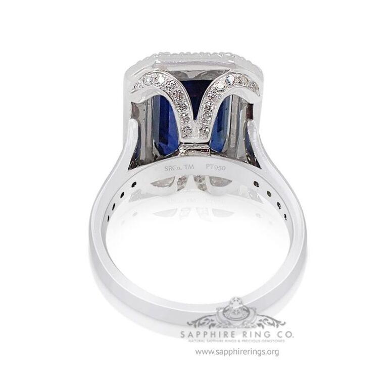 Ceylon Sapphire Ring, 6.02ct Emerald Cut Platinum 950 GIA Certified For Sale 1