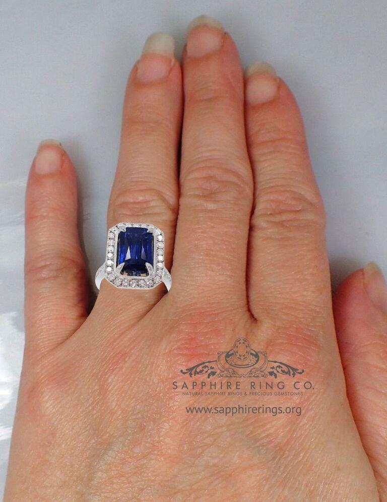 Ceylon Sapphire Ring, 6.02ct Emerald Cut Platinum 950 GIA Certified 1