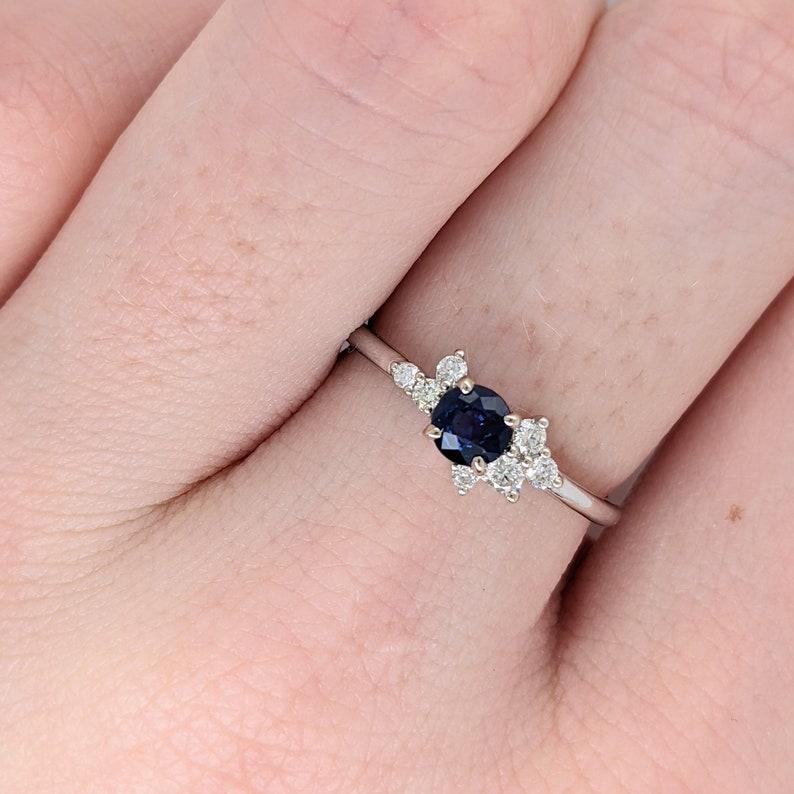 Ceylon Sapphire Ring in Solid 14K White Gold w Natural Diamond Accents Round 4mm In New Condition For Sale In Columbus, OH