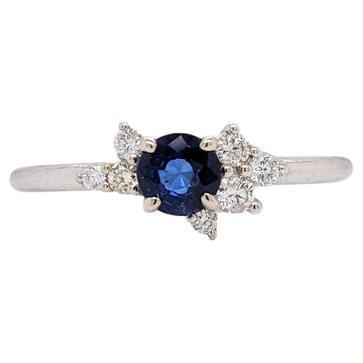 Ceylon Sapphire Ring in Solid 14K White Gold w Natural Diamond Accents Round 4mm For Sale