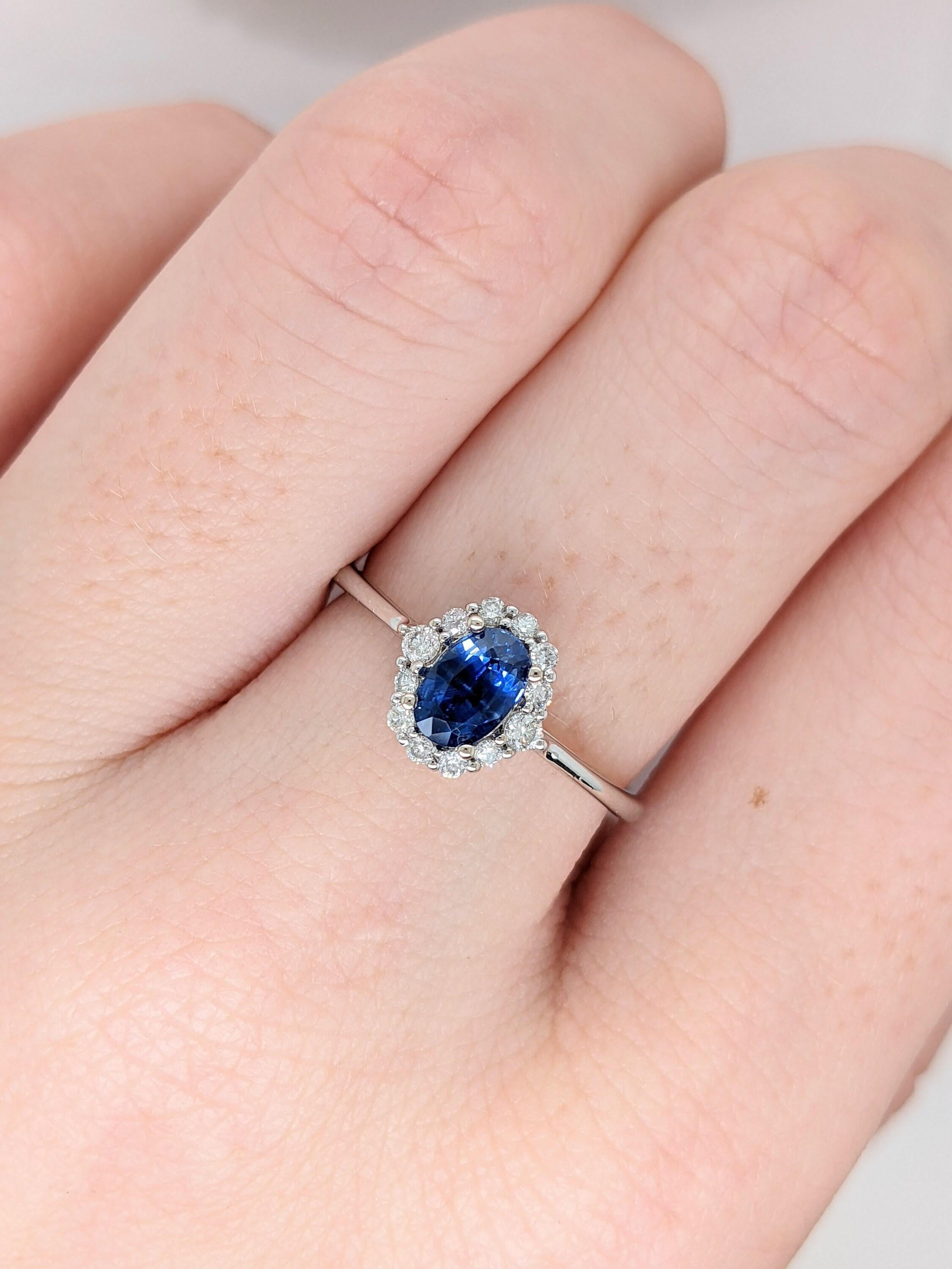 This beautiful ring features a 0.68 carat oval sapphire gemstone with natural earth mined diamonds, all set in solid 14K gold. This ring can be a lovely September birthstone gift for your loved ones!

**We offer complimentary resizing, message us