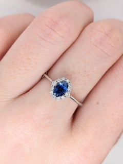 Ceylon Sapphire Ring w Earth Mined Diamonds in Solid 14k White Gold Oval 6x4mm
