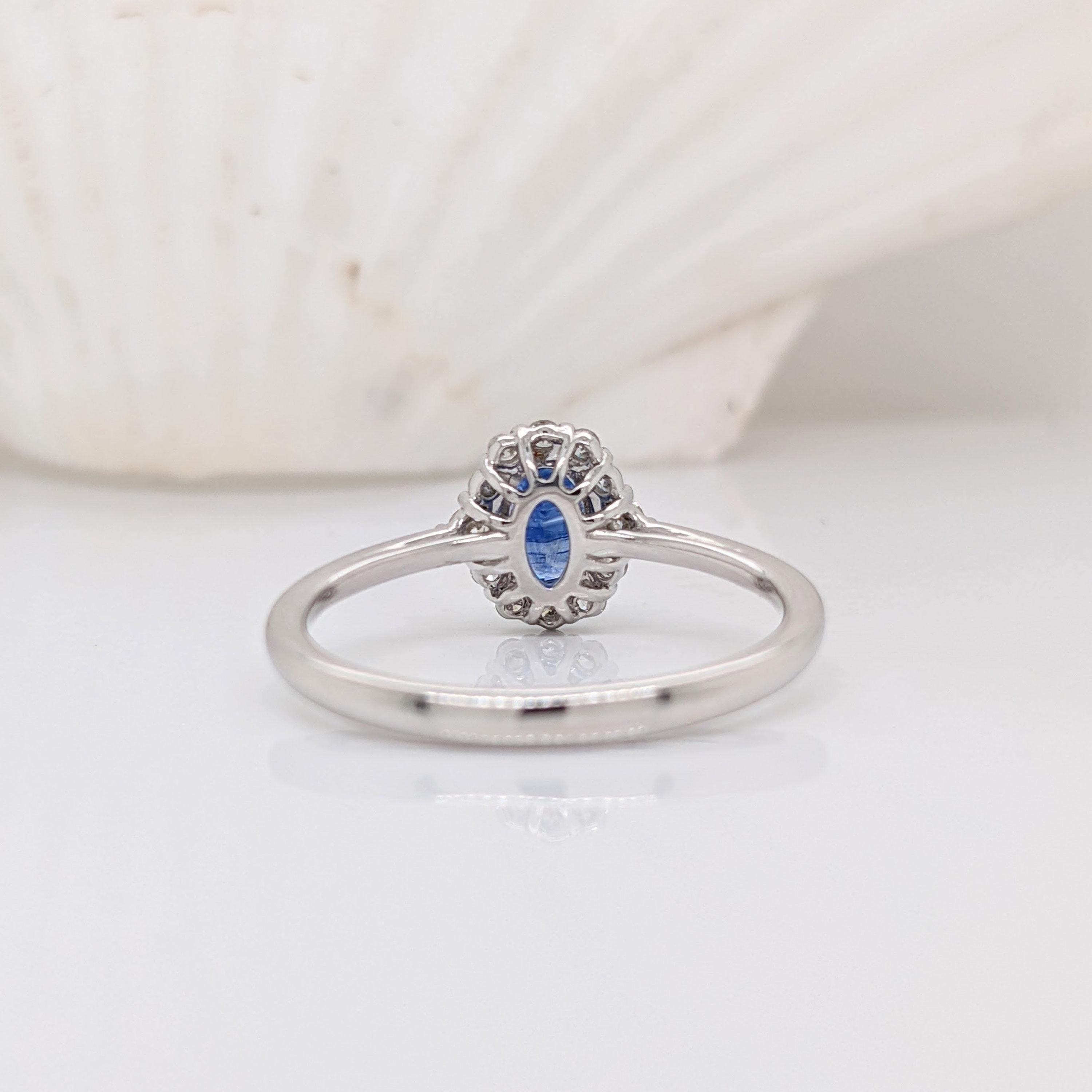 Ceylon Sapphire Ring w Earth Mined Diamonds in Solid 14k White Gold Oval 6x4mm For Sale 3