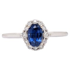 Ceylon Sapphire Ring w Earth Mined Diamonds in Solid 14k White Gold Oval 6x4mm