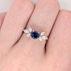 Ceylon Sapphire Ring w Natural Diamond Accents in Solid 14k Yellow Gold  RD 5mm