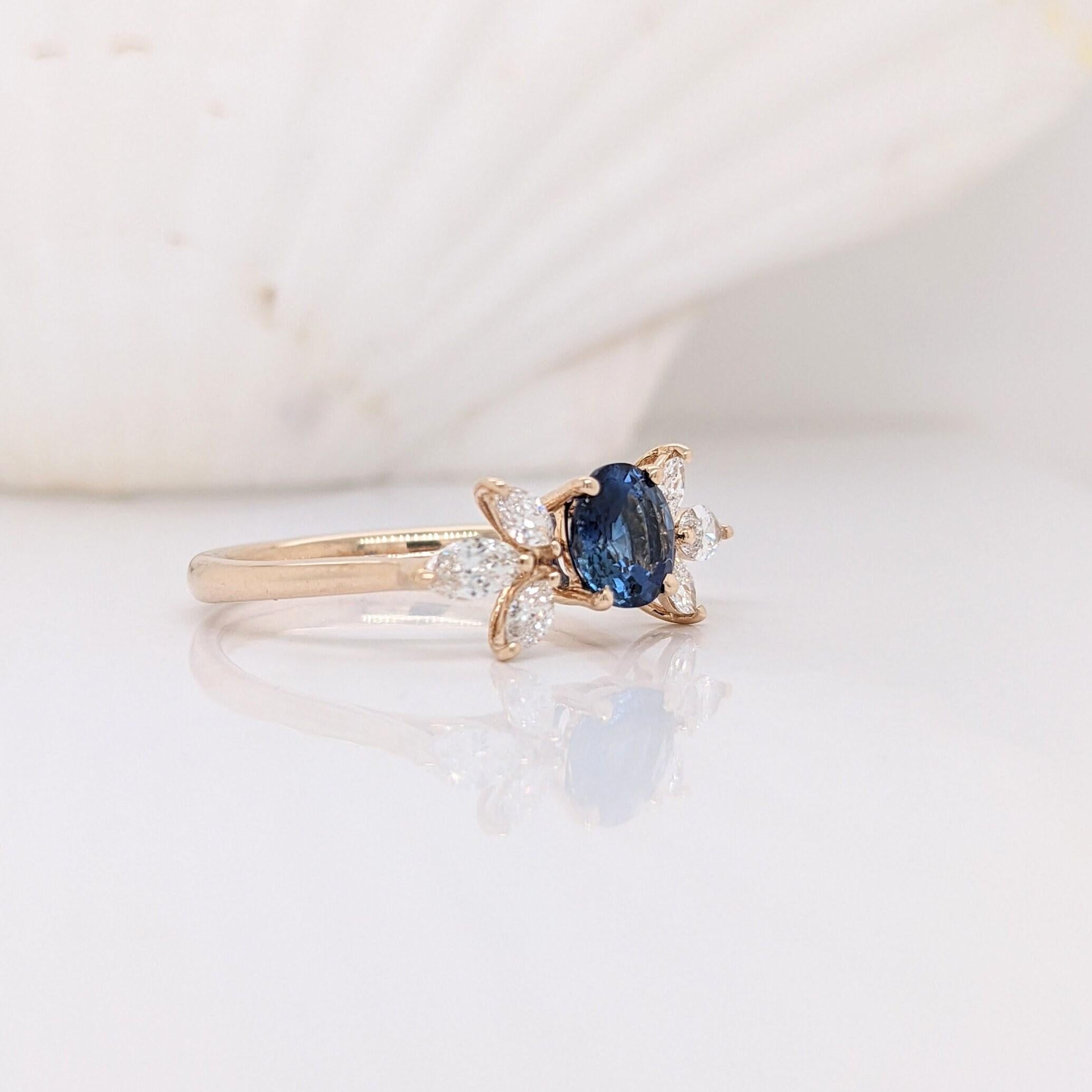 Art Deco Ceylon Sapphire Ring w Natural Diamond Accents in Solid 14k Yellow Gold  RD 5mm For Sale