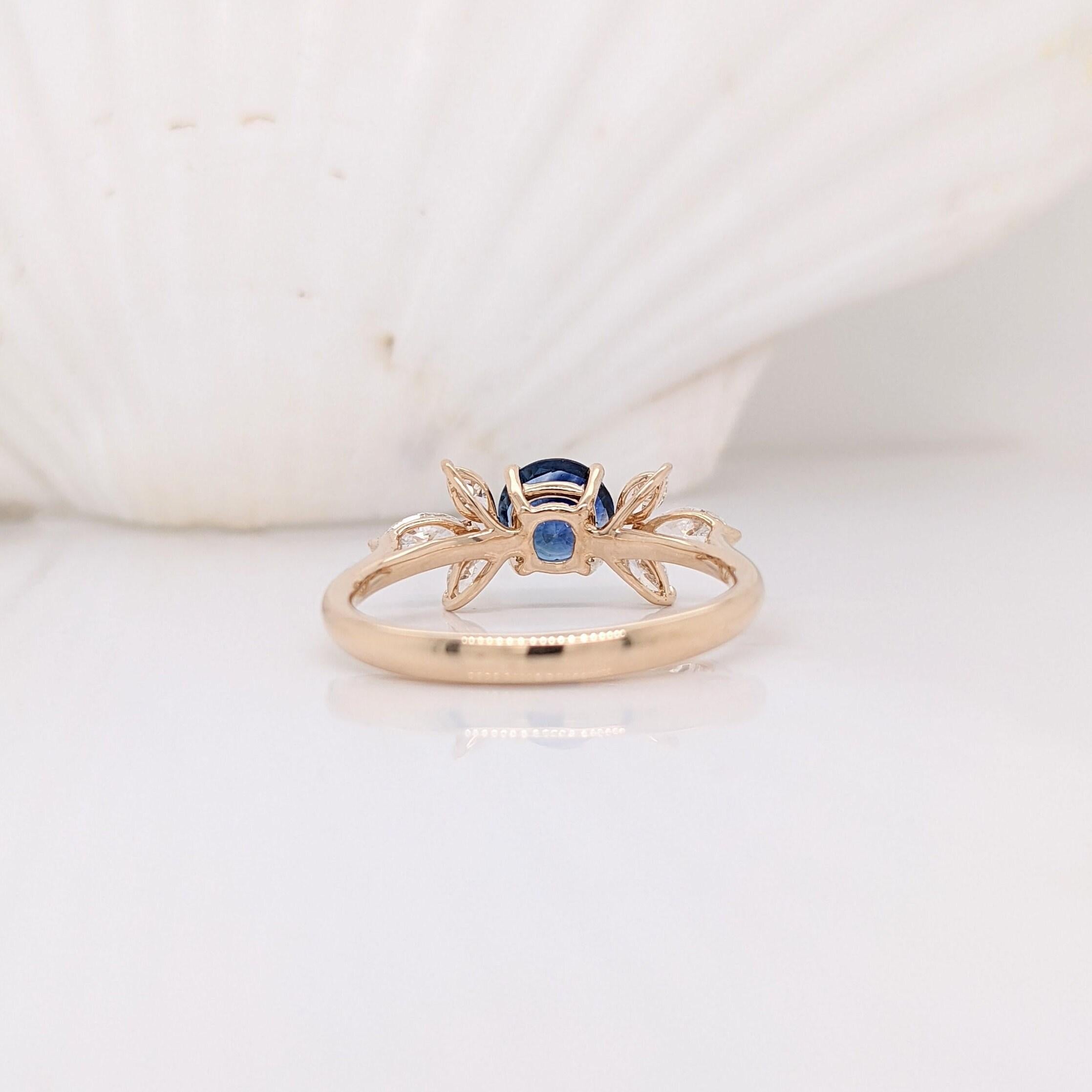 Ceylon Sapphire Ring w Natural Diamond Accents in Solid 14k Yellow Gold  RD 5mm In New Condition For Sale In Columbus, OH