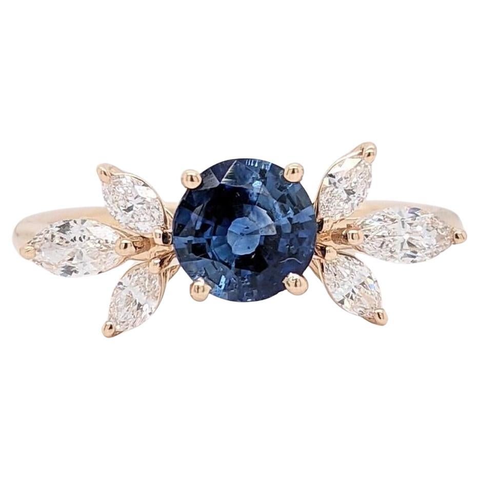 Ceylon Sapphire Ring w Natural Diamond Accents in Solid 14k Yellow Gold  RD 5mm