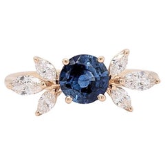 Ceylon Sapphire Ring w Natural Diamond Accents in Solid 14k Yellow Gold  RD 5mm