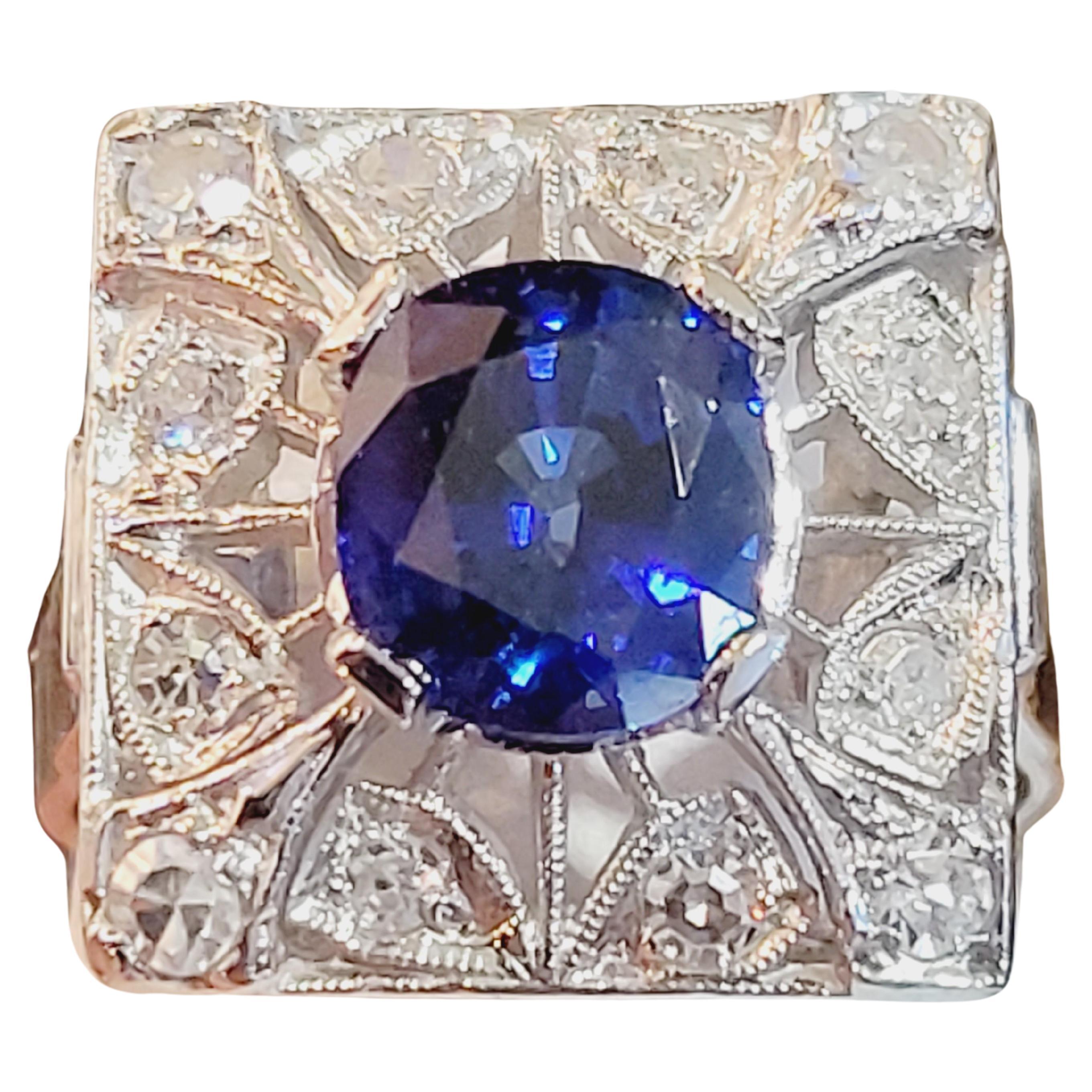 Ceylon Sapphire Ring With Diamonds For Sale