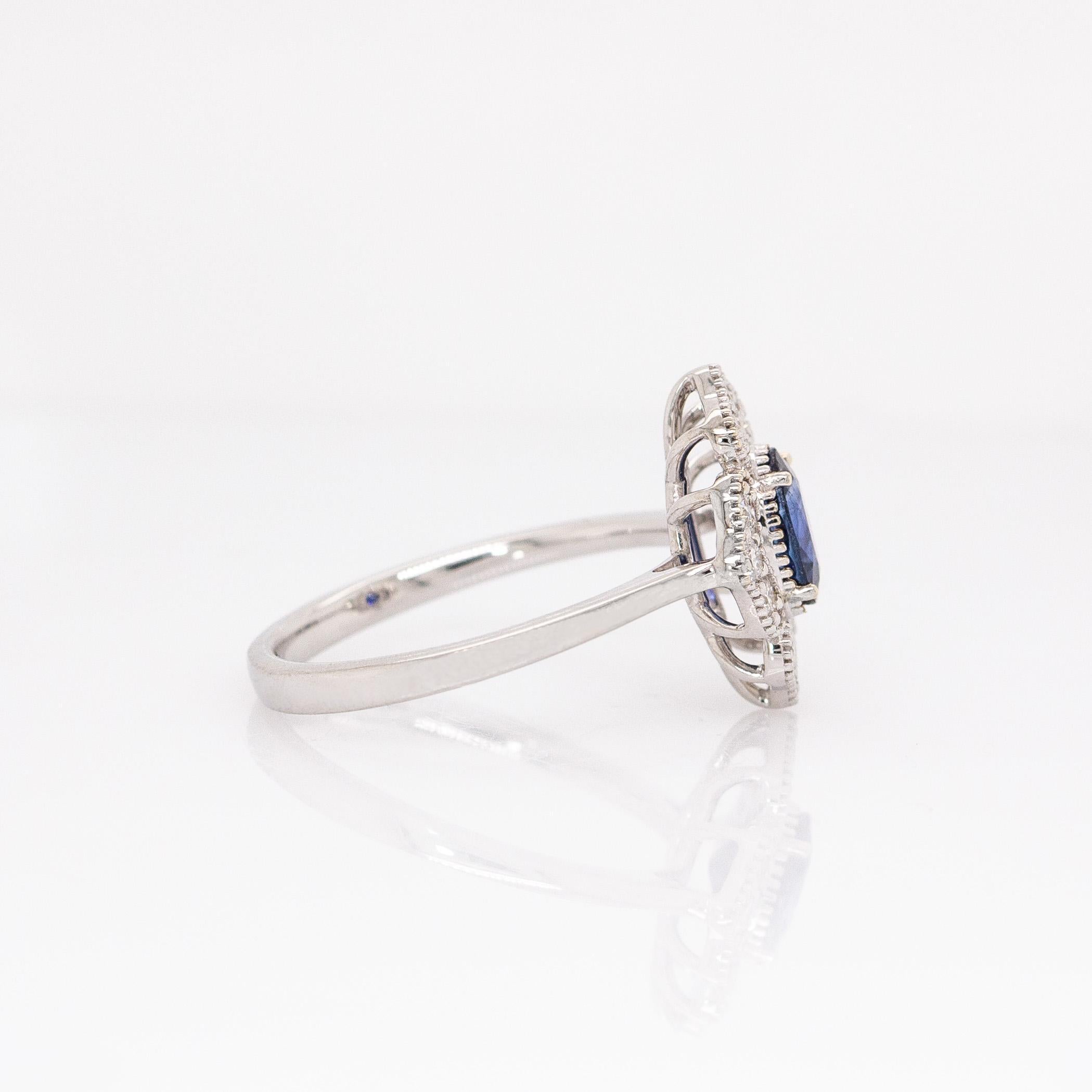 Bague saphir de Ceylan avec halo de diamants Nature : or massif 14k, ovale 7x5mm Neuf - En vente à Columbus, OH