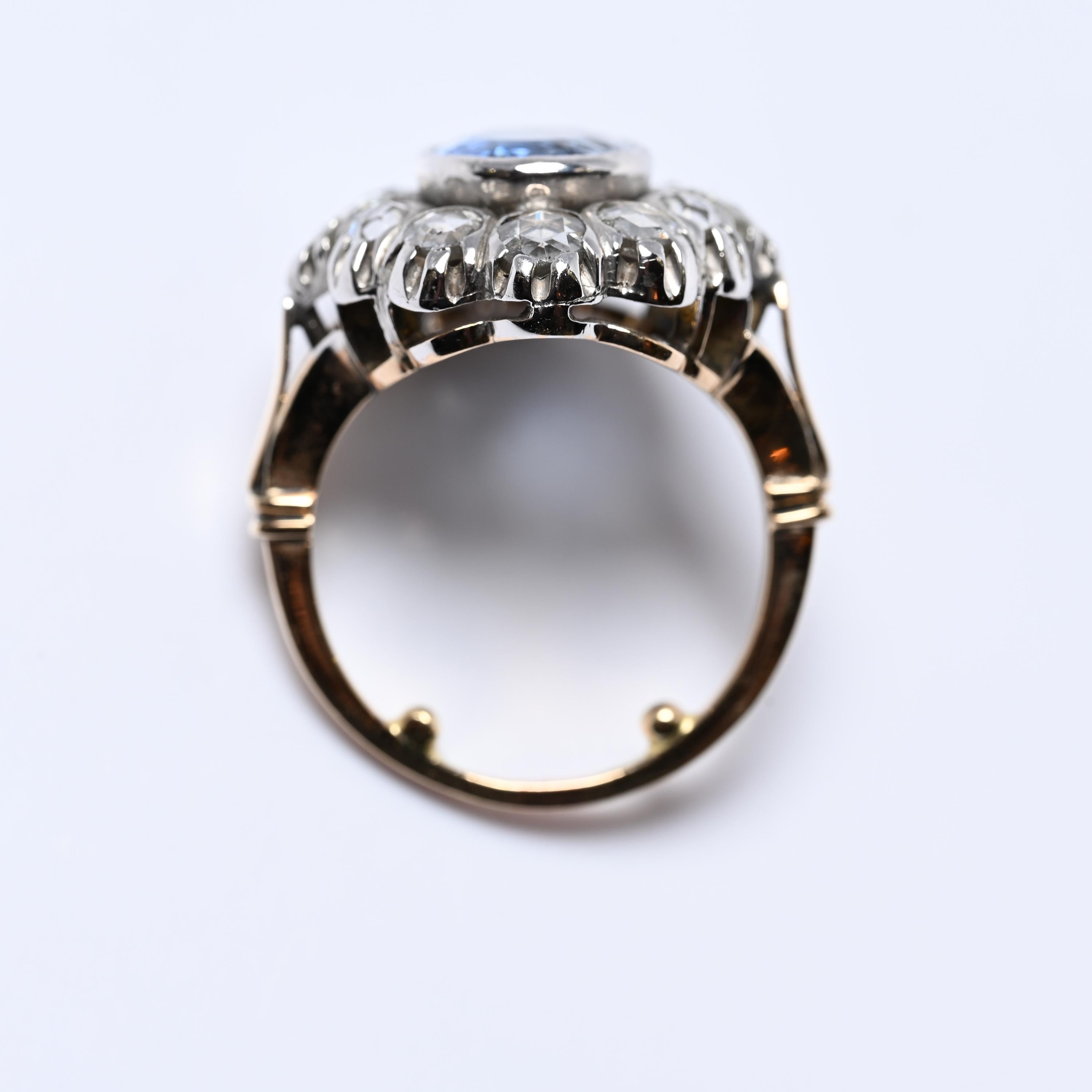 Bague à grappe de saphirs de Ceylan et de diamants taillés en rose, vers 1880, près de 7 carats en vente 2