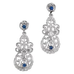 Platin-Ohrhänger mit Ceylon Saphir und rundem Diamant