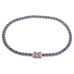Ceylon Sapphire Tennis or Line Bracelet with Diamond Set Clasp, White Gold