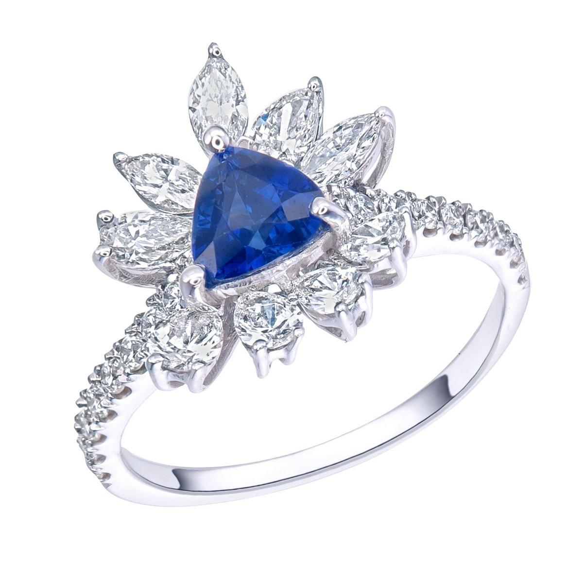 Trillion Cut Ceylon Sapphire Trilliant  Ring For Sale