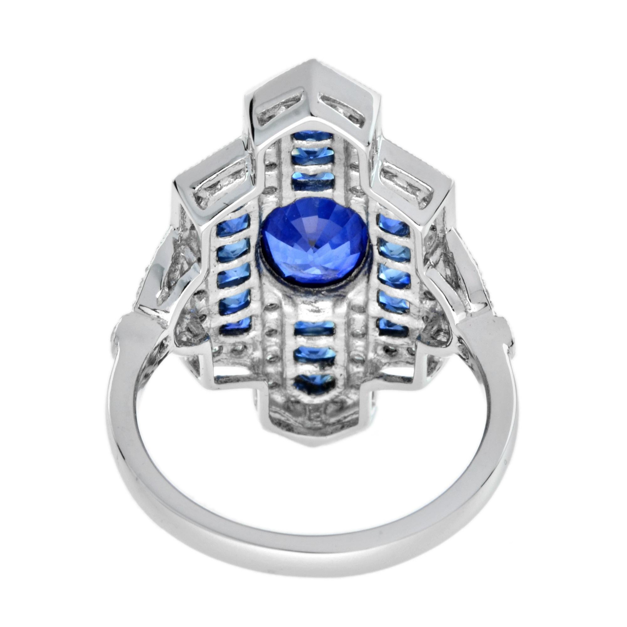 Ceylon Sapphire with Diamond Sapphire Art Deco Style Cocktail Ring Platinum950 In New Condition For Sale In Bangkok, TH