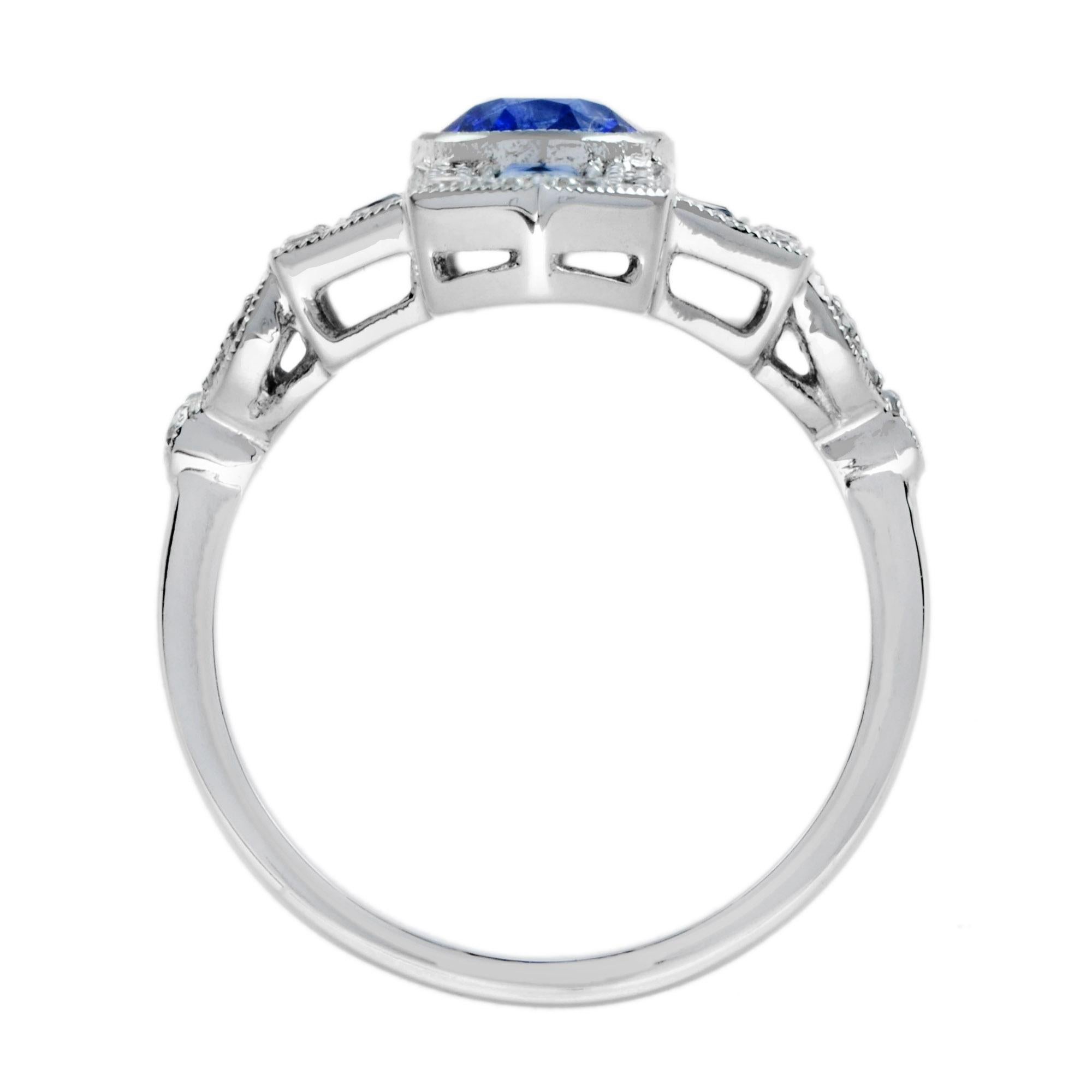Women's or Men's Ceylon Sapphire with Diamond Sapphire Art Deco Style Cocktail Ring Platinum950 For Sale