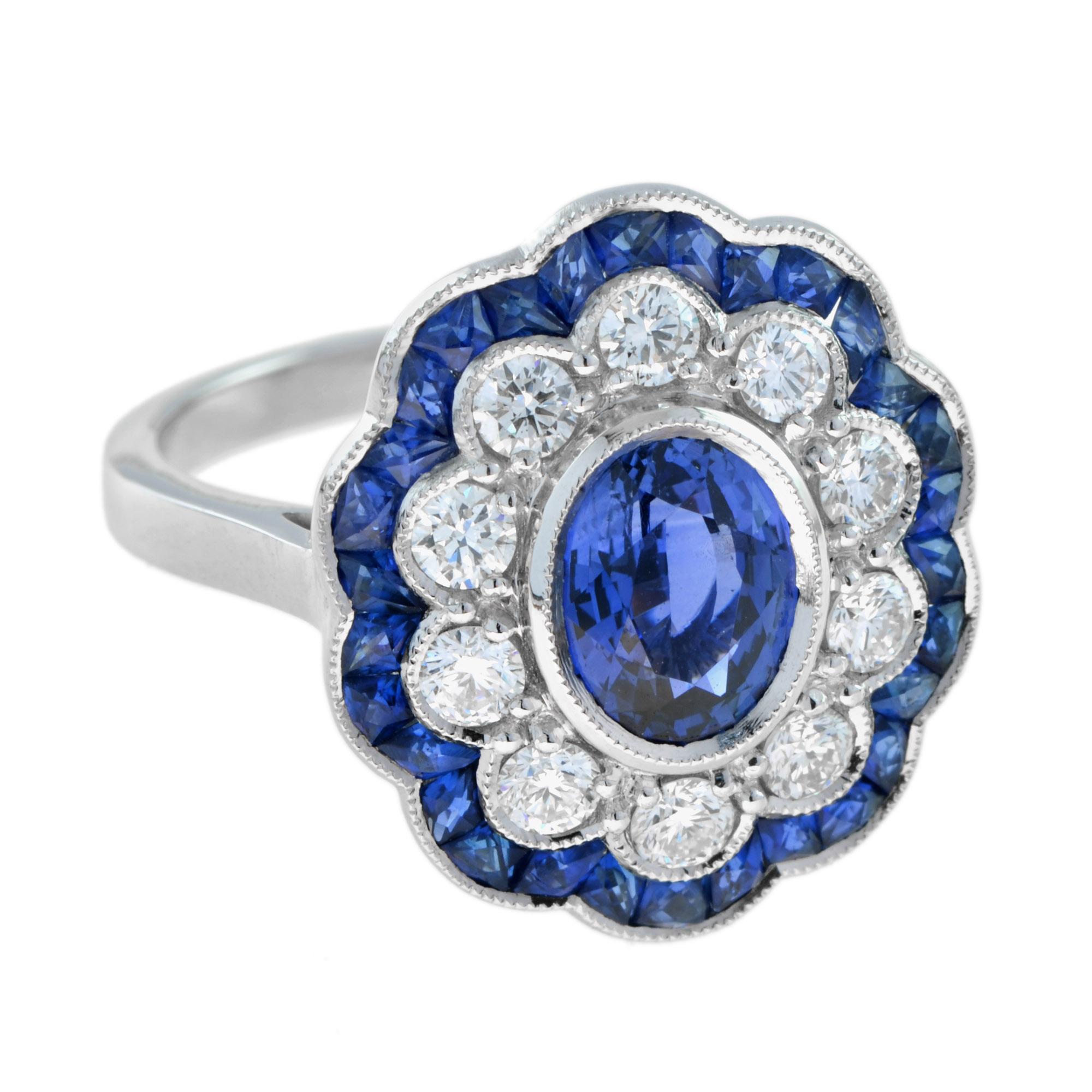For Sale:  Ceylon Sapphire with Diamond Sapphire Art Deco Style Engagement Ring 18k Gold 4