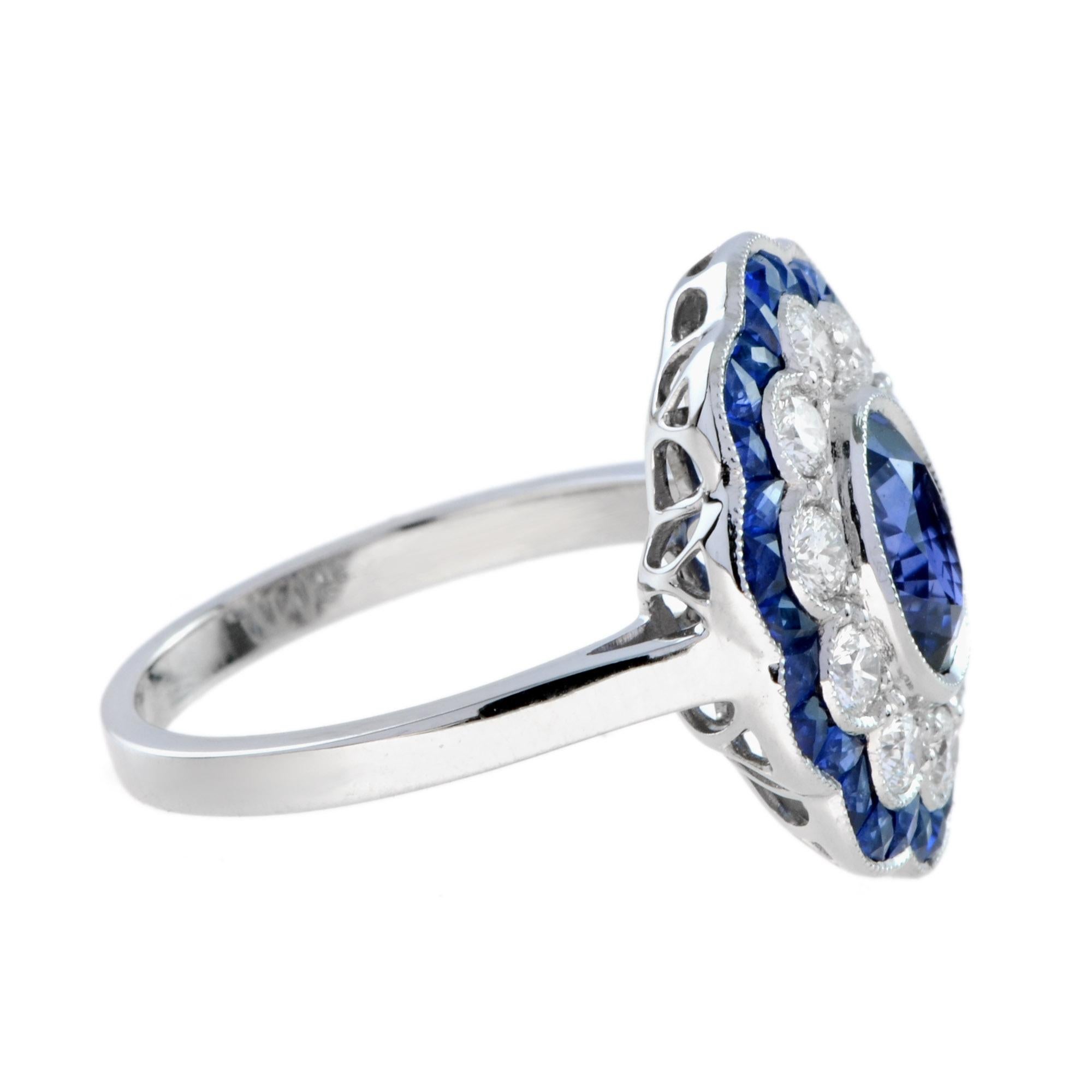 For Sale:  Ceylon Sapphire with Diamond Sapphire Art Deco Style Engagement Ring 18k Gold 5
