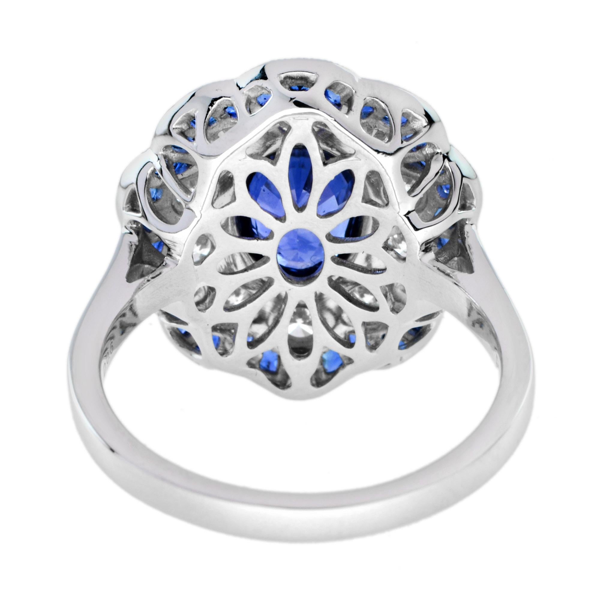 For Sale:  Ceylon Sapphire with Diamond Sapphire Art Deco Style Engagement Ring 18k Gold 6