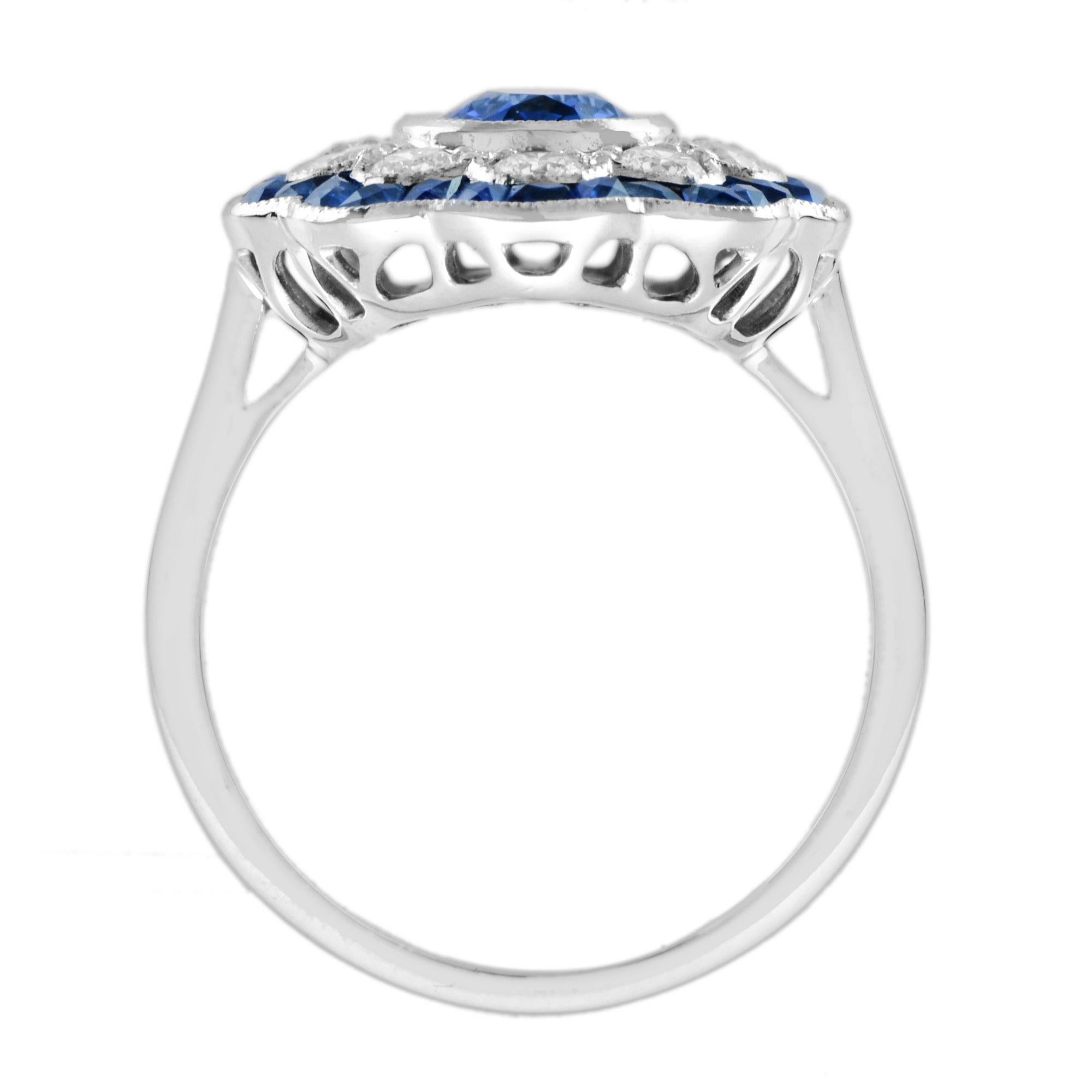 For Sale:  Ceylon Sapphire with Diamond Sapphire Art Deco Style Engagement Ring 18k Gold 7
