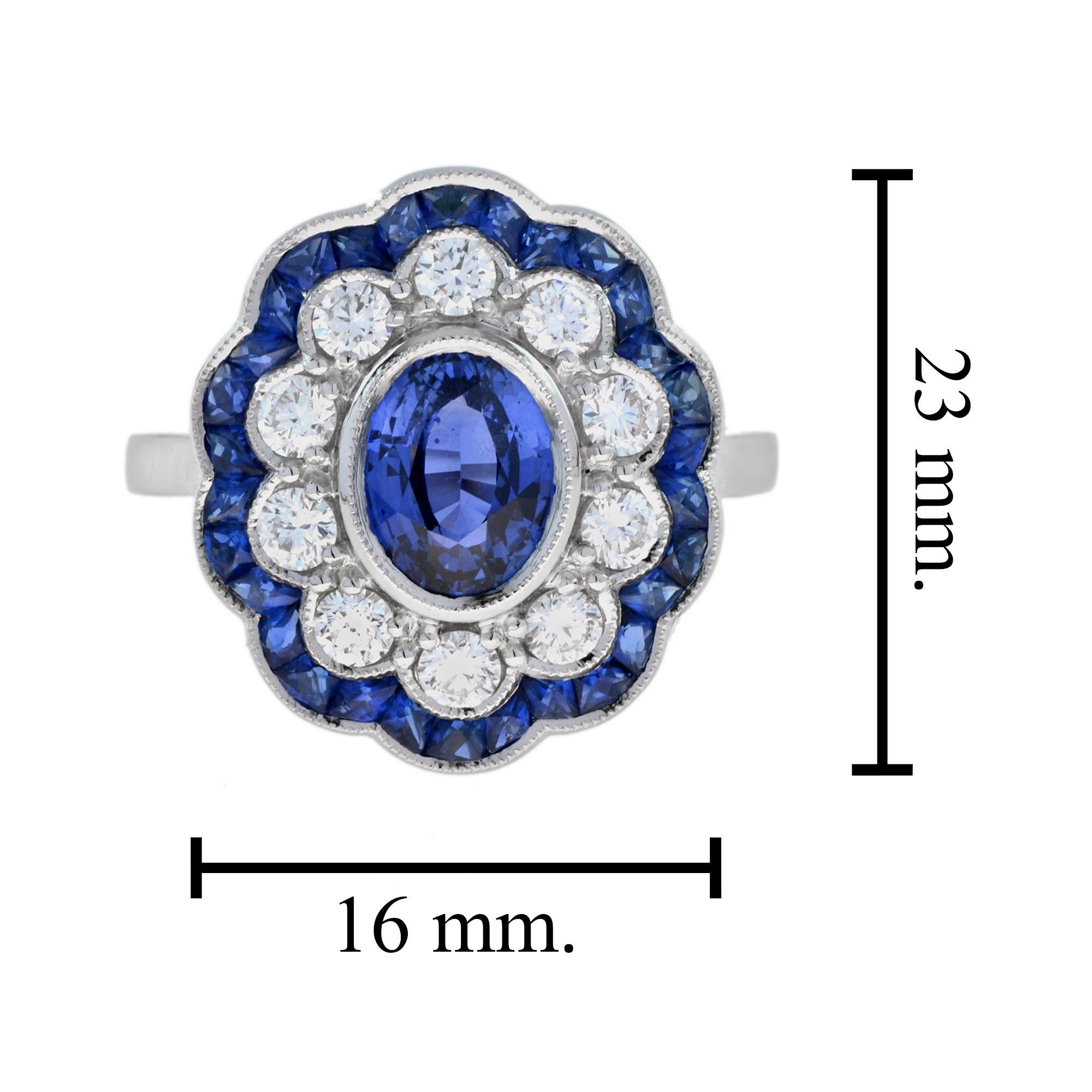For Sale:  Ceylon Sapphire with Diamond Sapphire Art Deco Style Engagement Ring 18k Gold 8