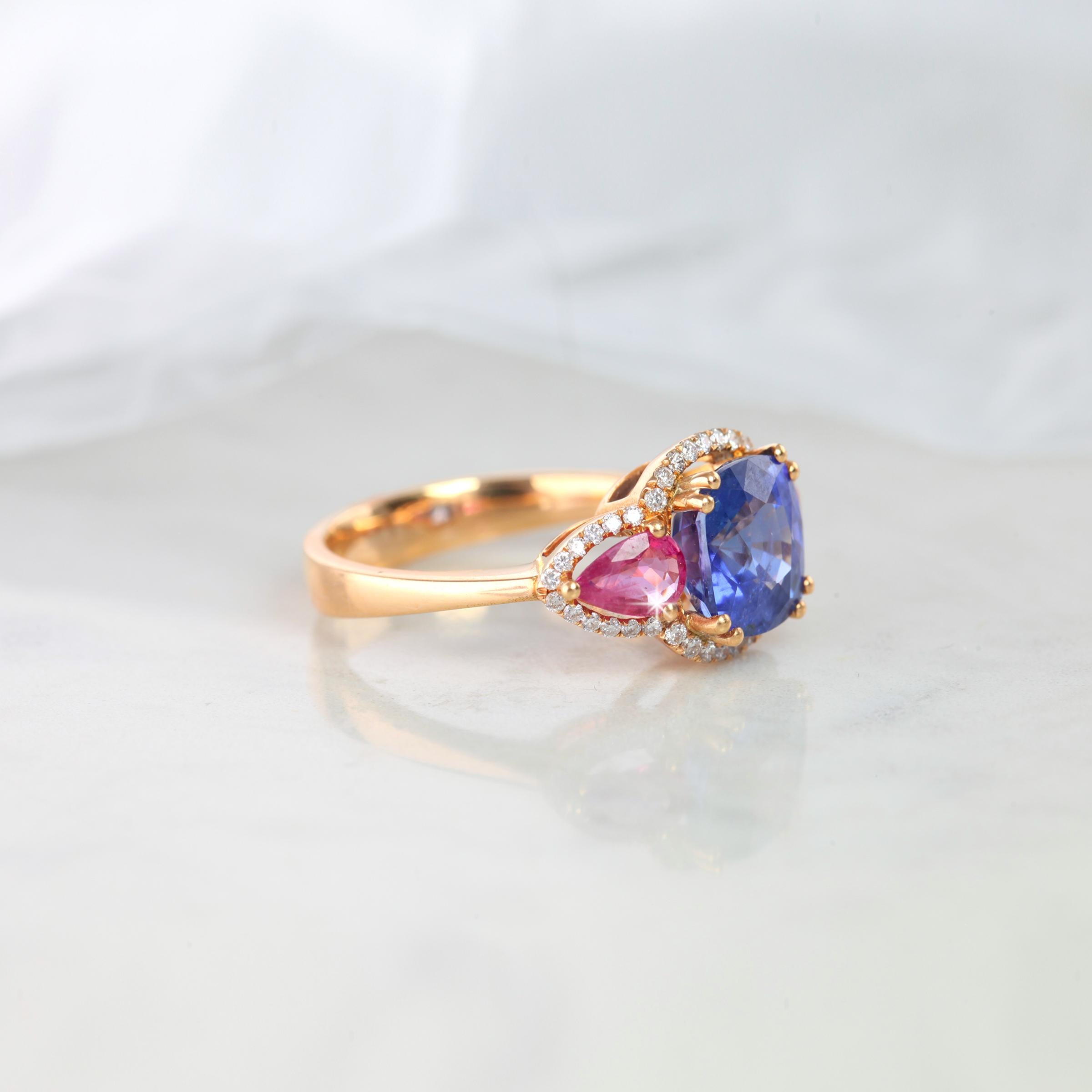 Cocktail Ring,Ceylon Sapphire With Side Pave Diamond And Pink Pear Shape Sapphire Multicolor Ring created by hands with great honour.

I used brillant pink pear shape sapphire to reveal ceylon sapphire stone. I completed these in 14K solid excelent