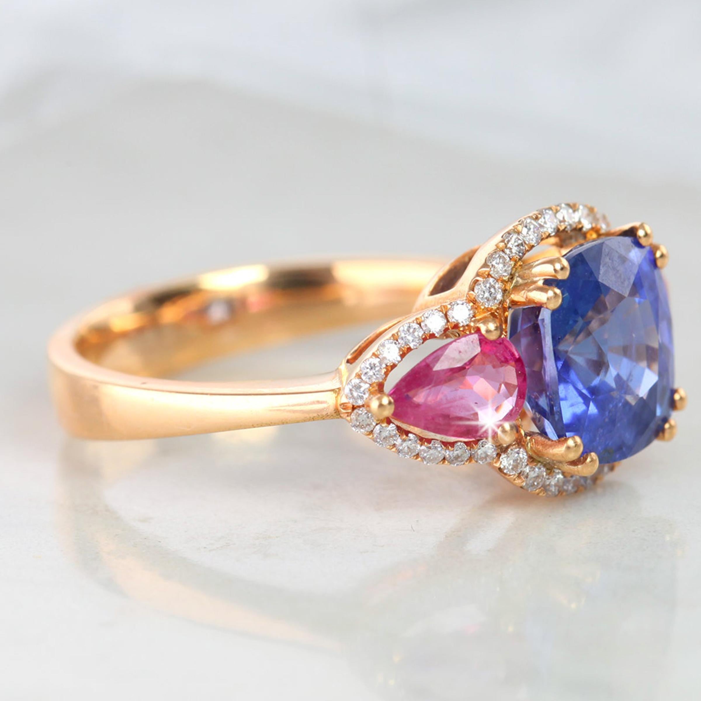 Ceylon Sapphire with Side Pave Diamond and Pink Pear Shape Sapphire ...