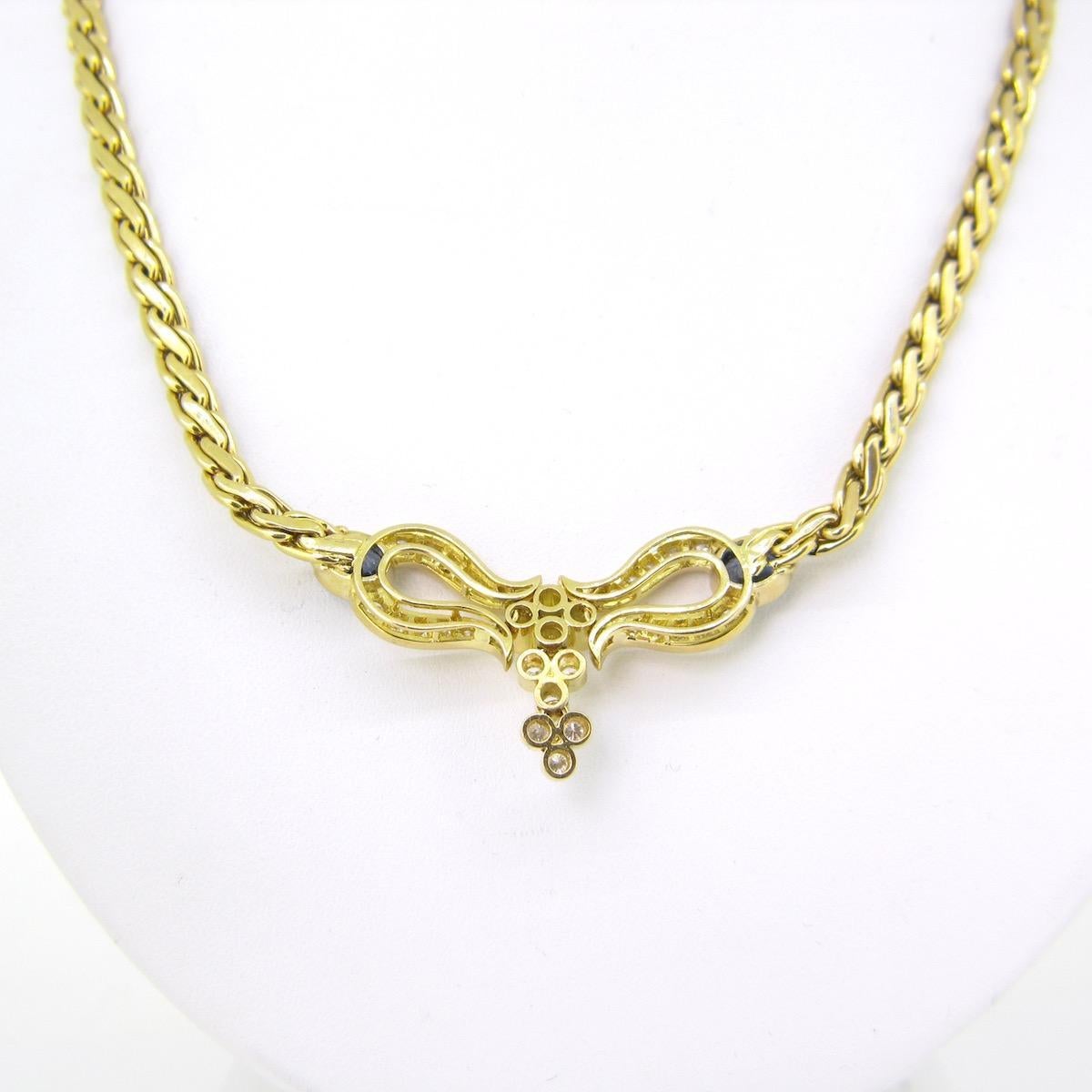 Ceylon Sapphires and Diamonds Necklace, 18kt Yellow Gold, France In Good Condition In London, GB