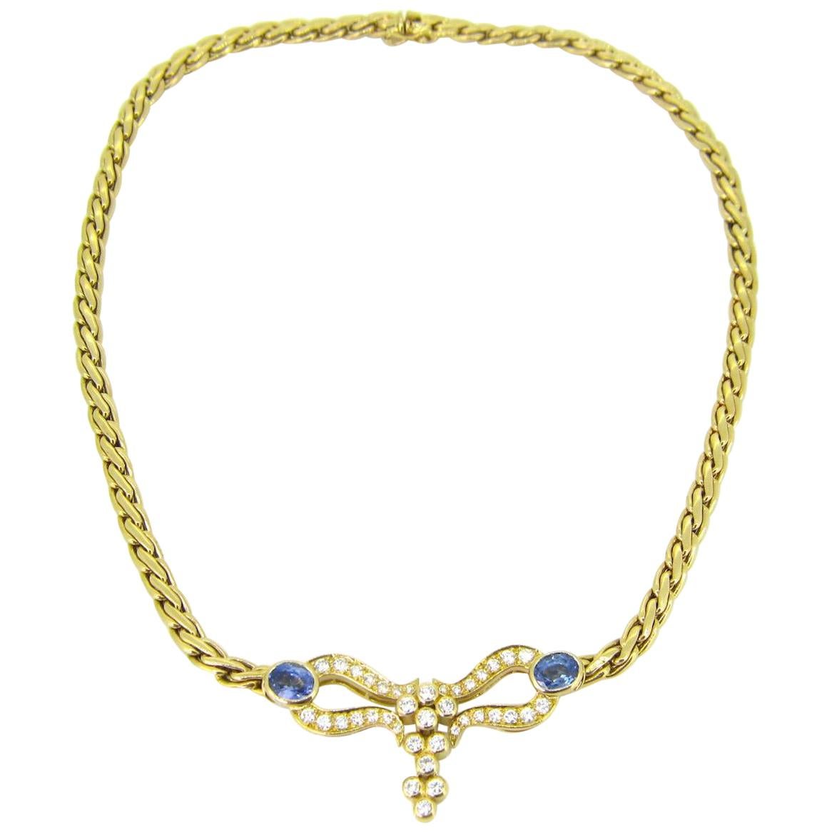 Ceylon Sapphires and Diamonds Necklace, 18kt Yellow Gold, France