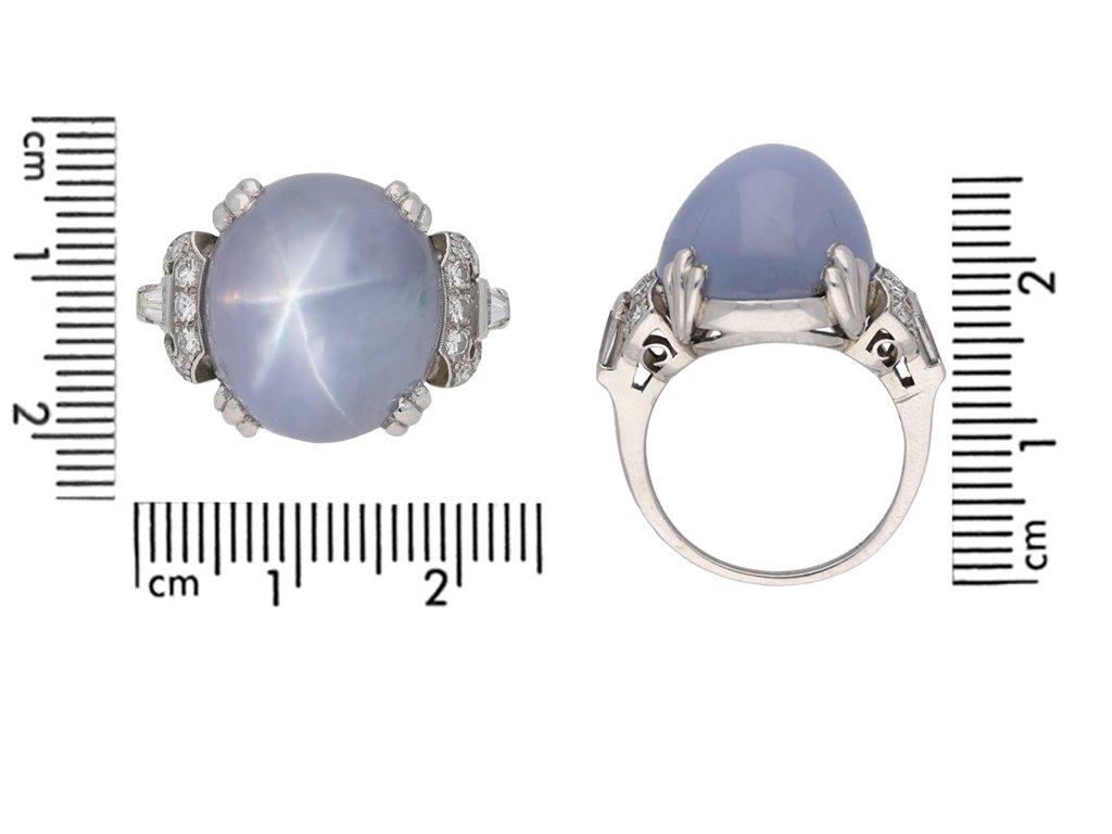 Ceylon Star Sapphire and Diamond Ring by J. Milhening. Inc, American, circa 1950 In Good Condition For Sale In London, GB