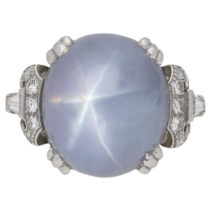 Ceylon Star Sapphire and Diamond Ring by J. Milhening. Inc, American, circa 1950 For Sale