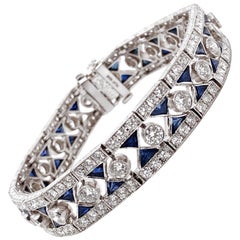 Ceylon Trillion Sapphires 6.93 Carat Diamond Platinum Bracelet