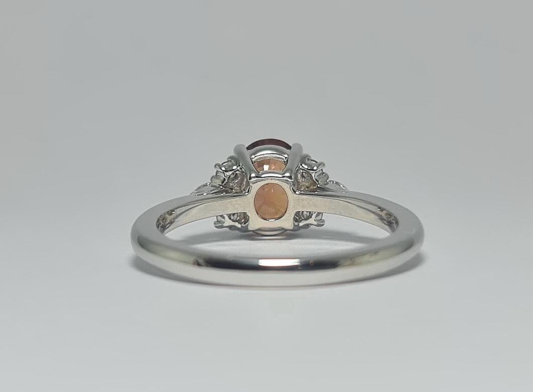 Women's Ceylon Unheated Padparadscha 1.57ct Sapphire Natural Diamond 18K White Gold Ring For Sale
