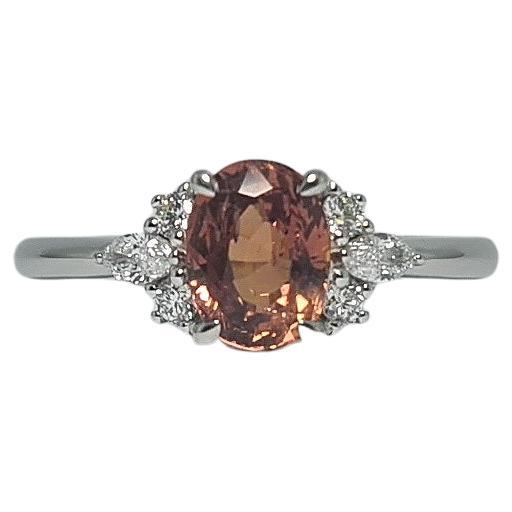 GFCO Certified  Sri Lanka Ceylon Unheated Padparadscha Sapphire With Natural Diamond  Marquise and Round Cut  VVS  E set in 18K White Gold