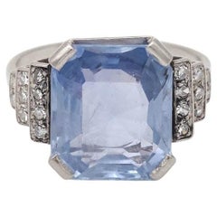 Ceylon unheated untreated certified 9.88 cts sapphire Art Deco ring in platinum
