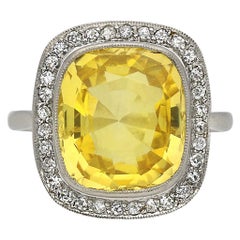 Bague à couronne en saphir jaune de Ceylan et diamants, vers 1920