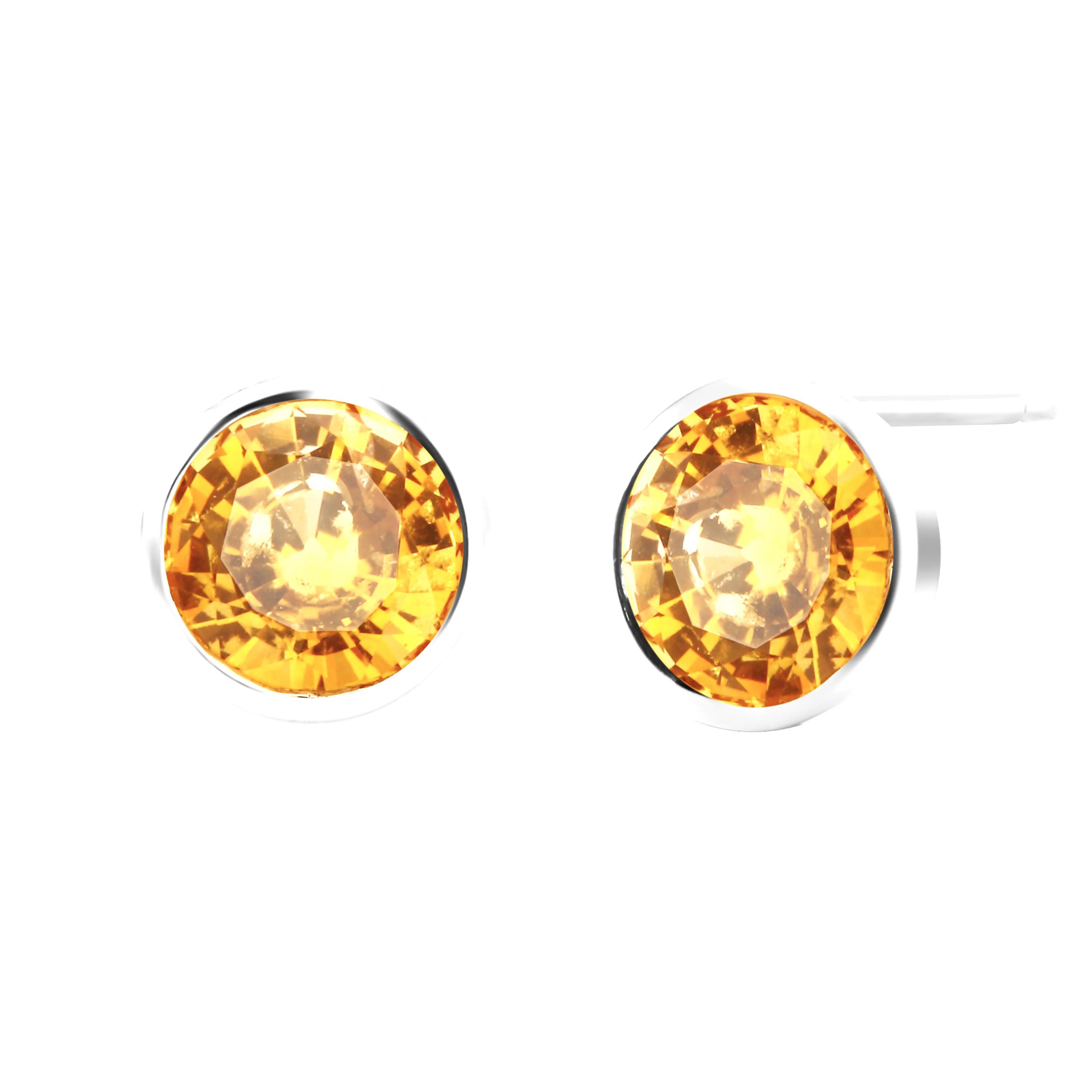 Contemporary Ceylon Yellow Sapphire Bezel Set in White Gold Stud Earrings