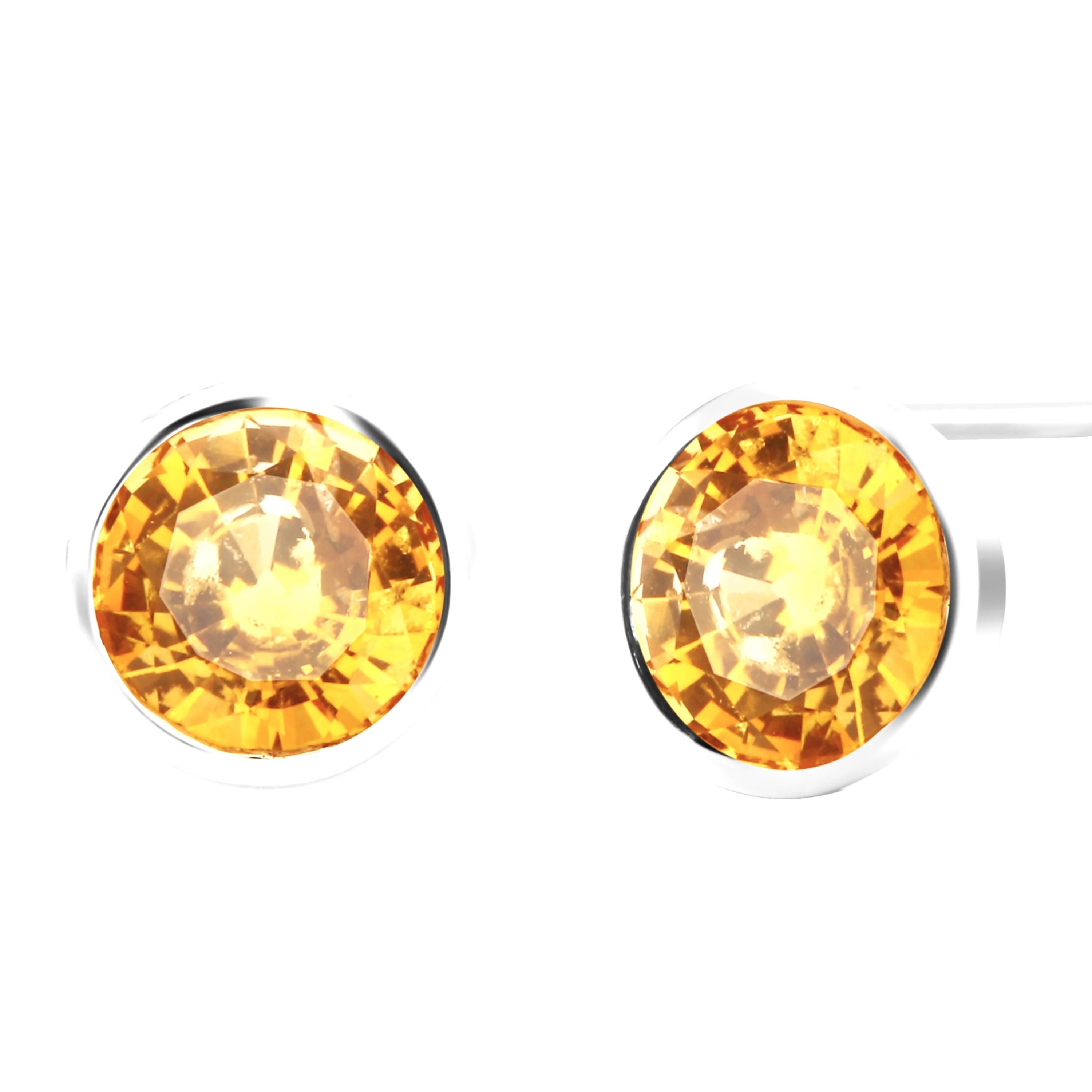 Ceylon Yellow Sapphire Bezel Set in White Gold Stud Earrings In New Condition In New York, NY