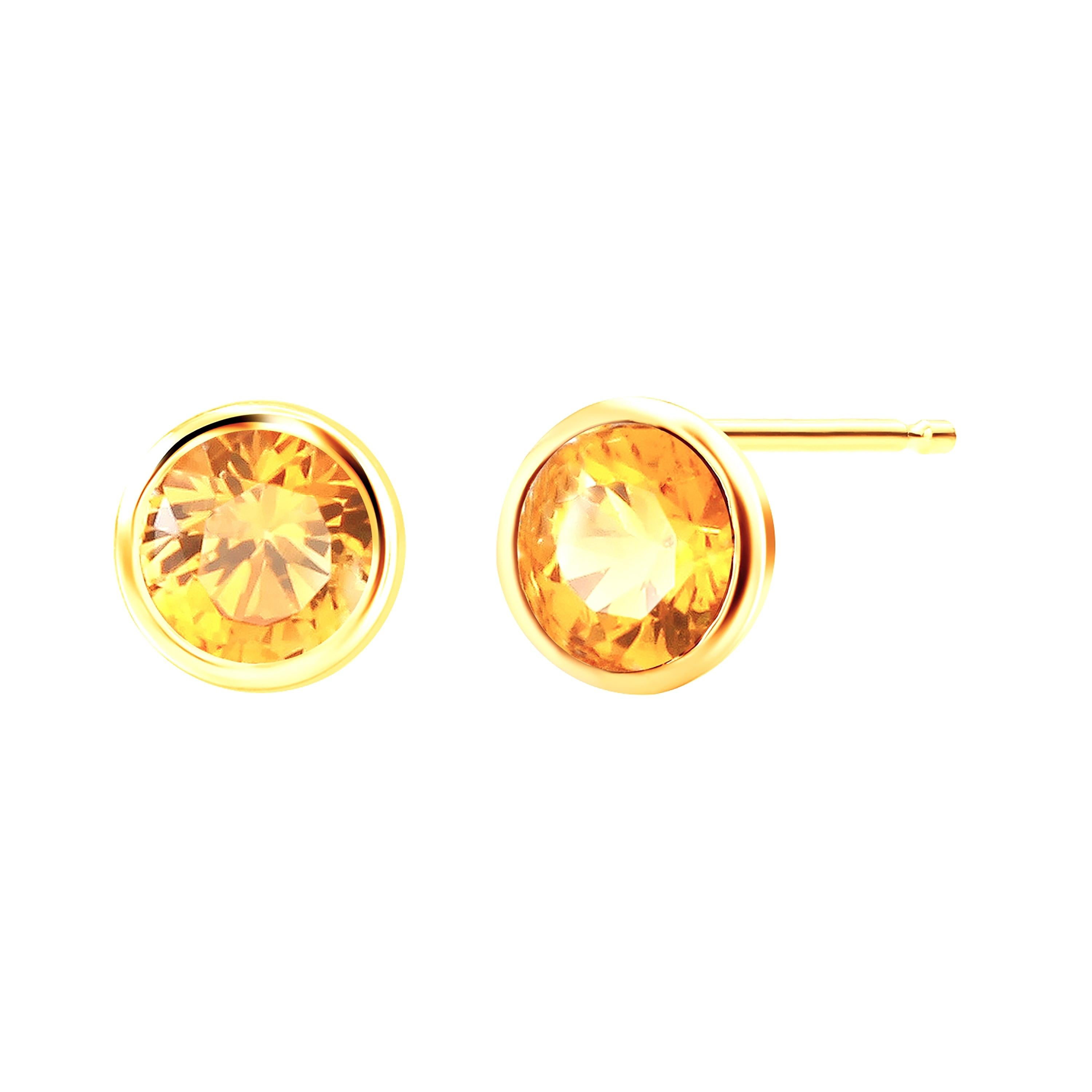 Women's or Men's Yellow Sapphire 1.65 Carat Bezel Set 14 Karat Yellow Gold 0.30 Inch Earrings