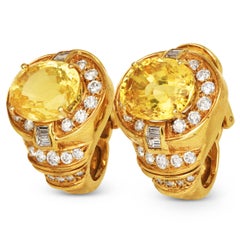 Ceylon Yellow Sapphire & Diamond 18K Gold Clip-On Earrings