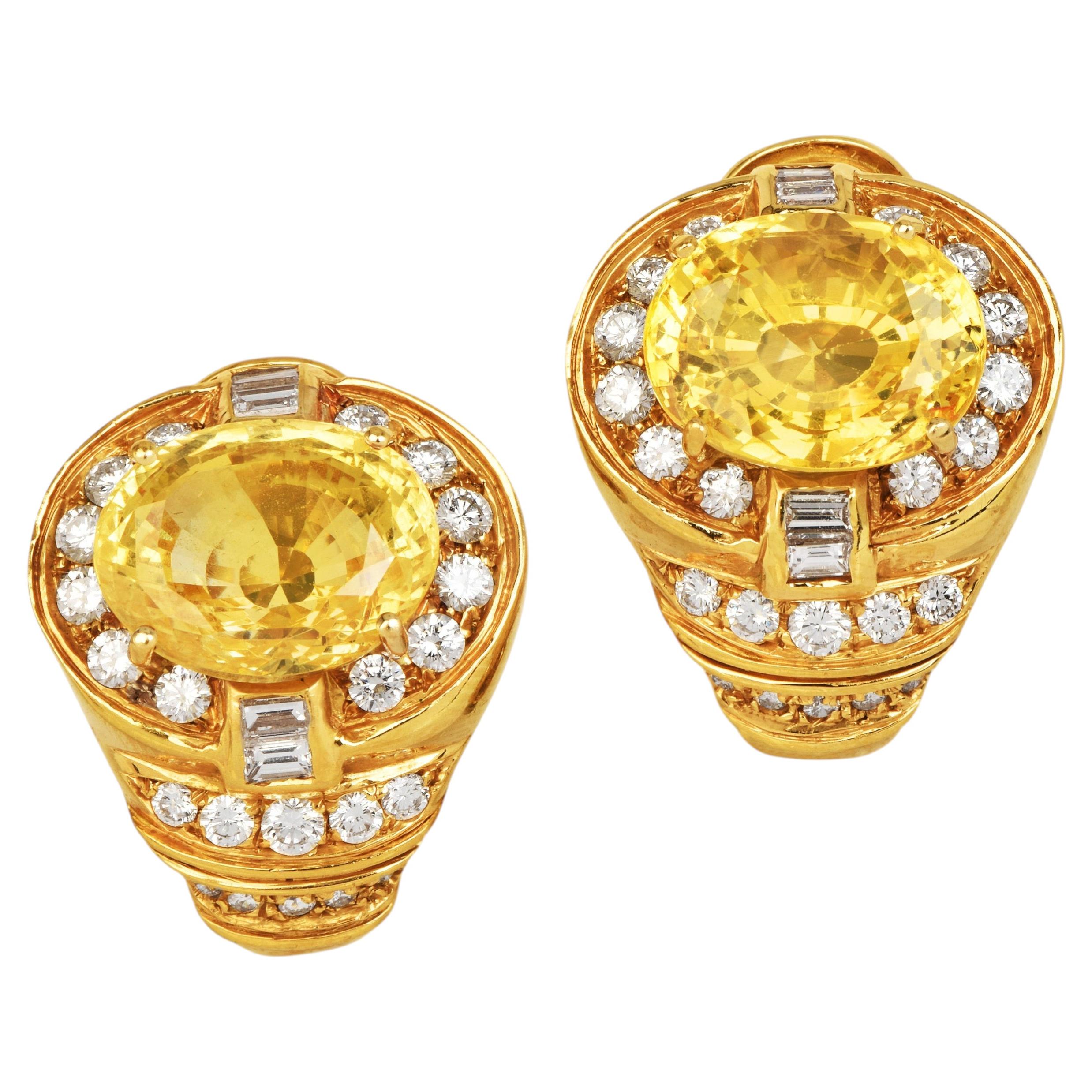 Boucles d'oreilles à clip en or 18 carats, avec saphir jaune de Ceylan et diamants
