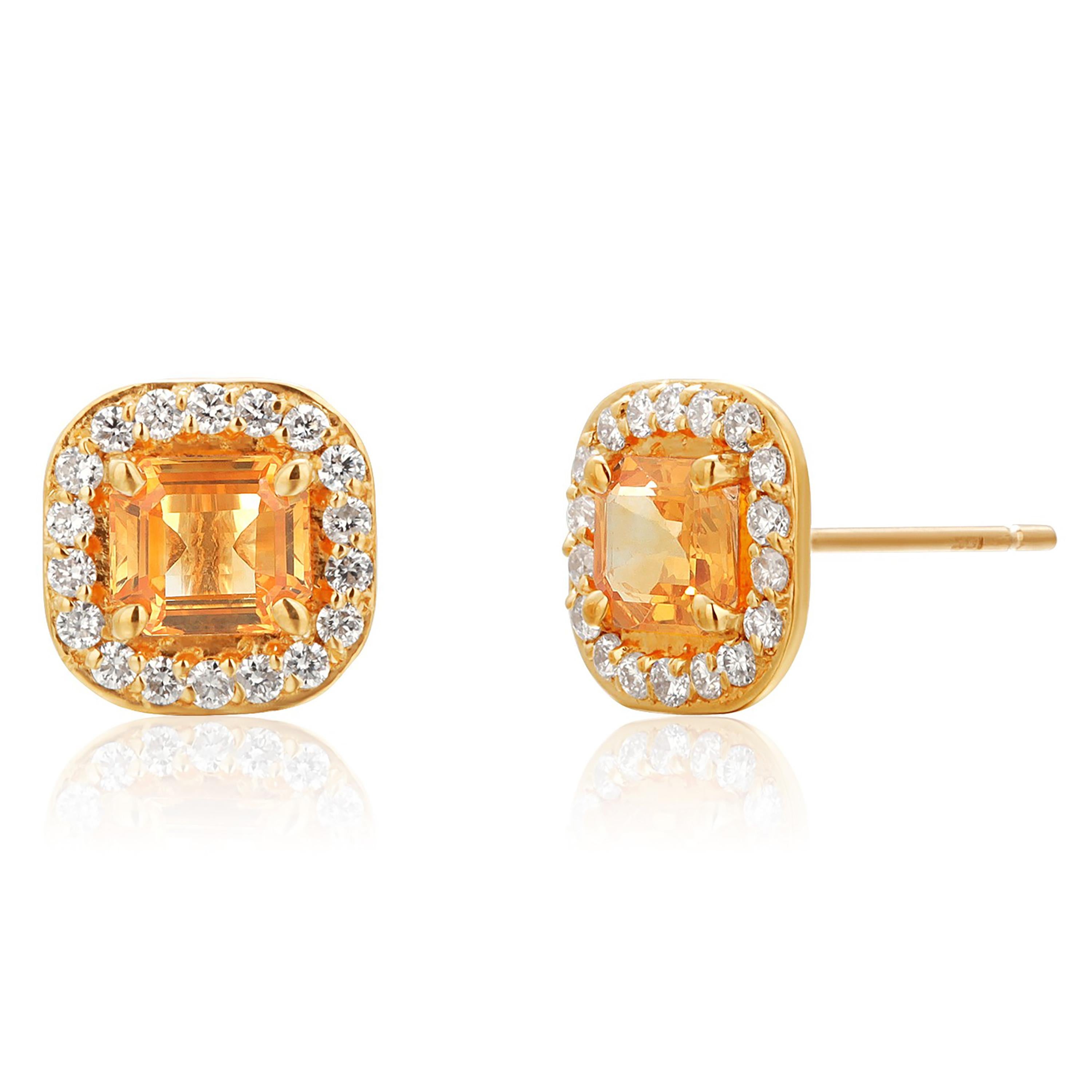 Orecchini con zaffiro giallo di Ceylon e diamanti da 2.10 carati, stile Halo in oro Asscher in vendita 1