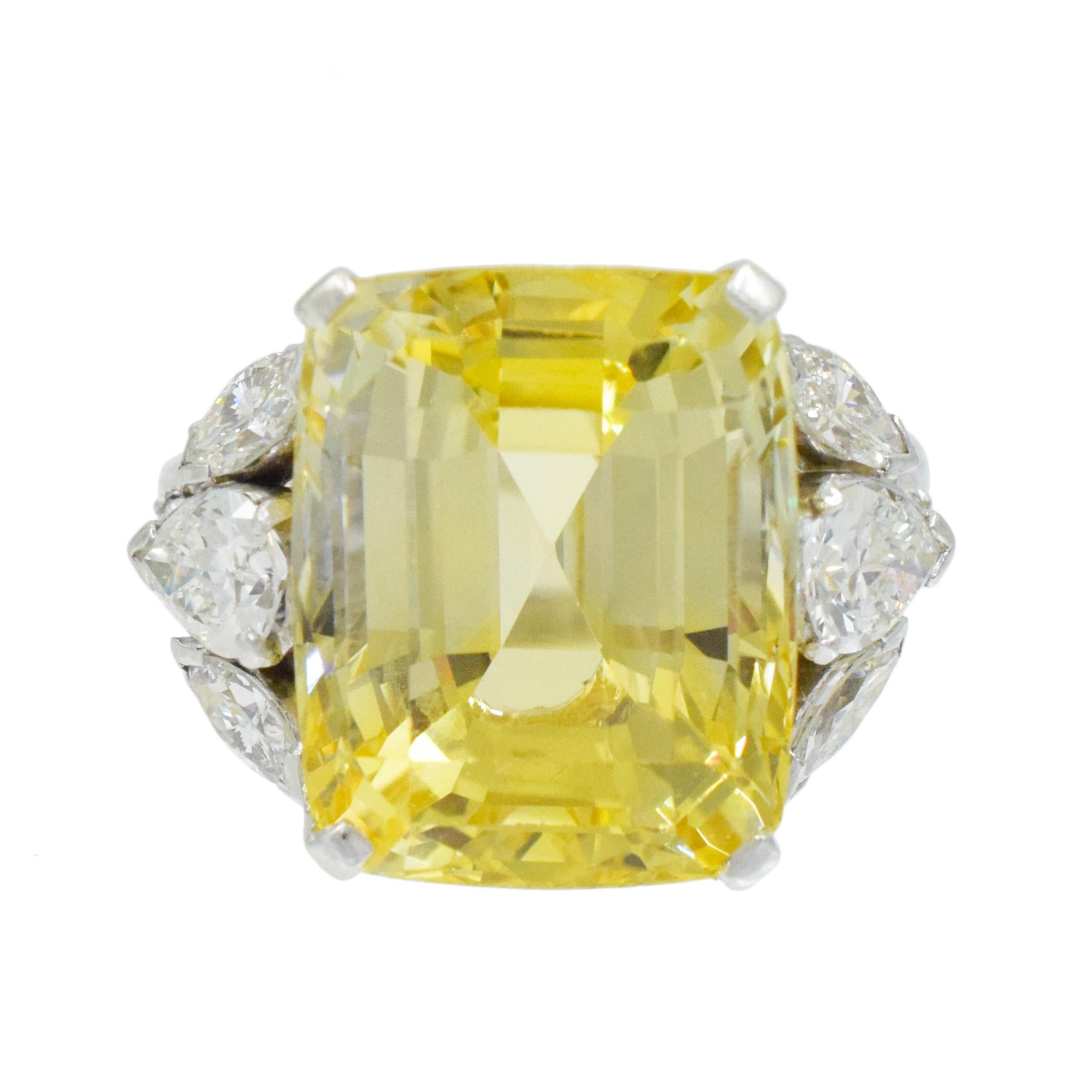 Contemporary Ceylon Yellow Sapphire GIA certified No Heat  and Diamond Ring For Sale