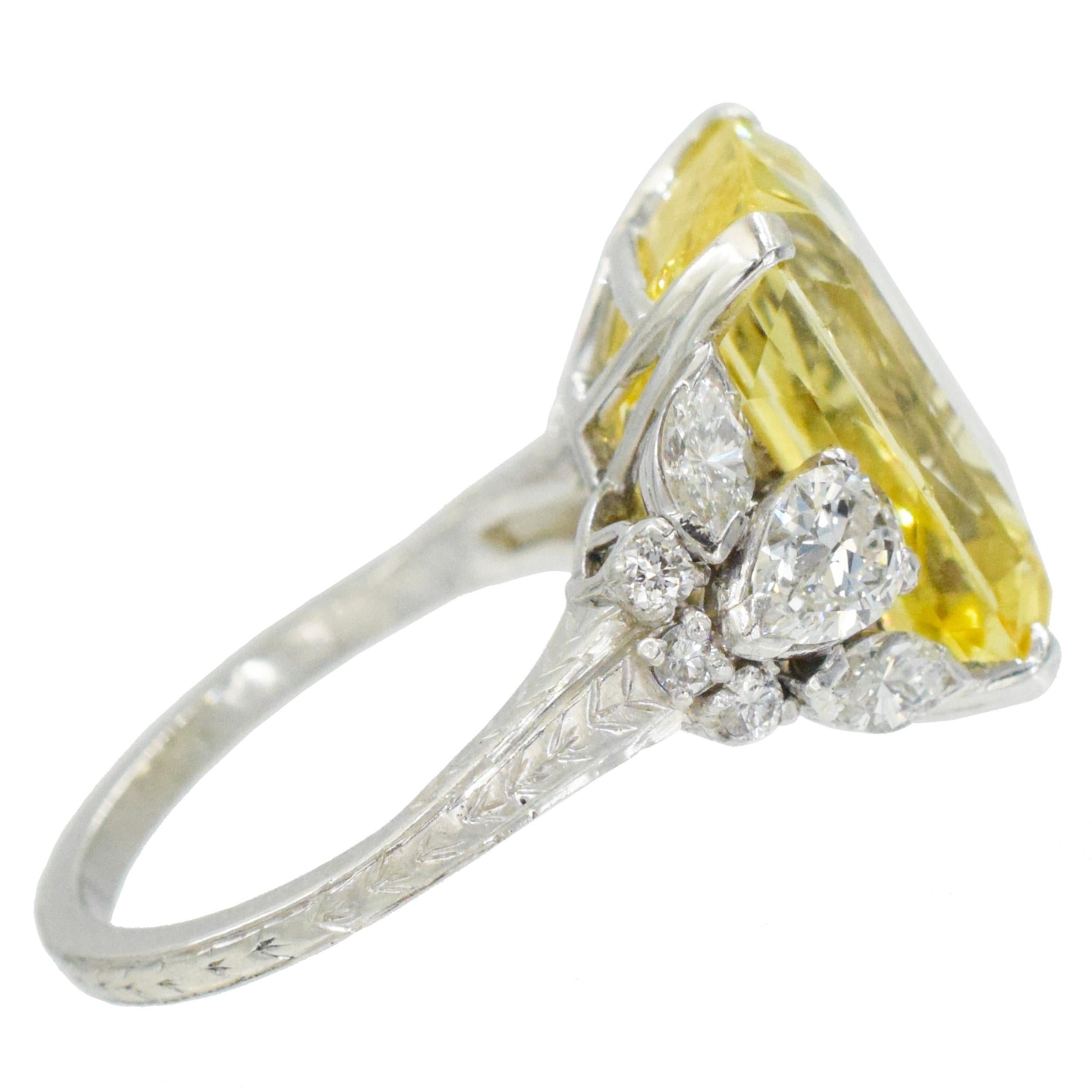 Cushion Cut Ceylon Yellow Sapphire GIA certified No Heat  and Diamond Ring For Sale