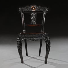 Ceylonese 19th Century Carved Ebony Side Chair with Specimen Inlay Galle Distric